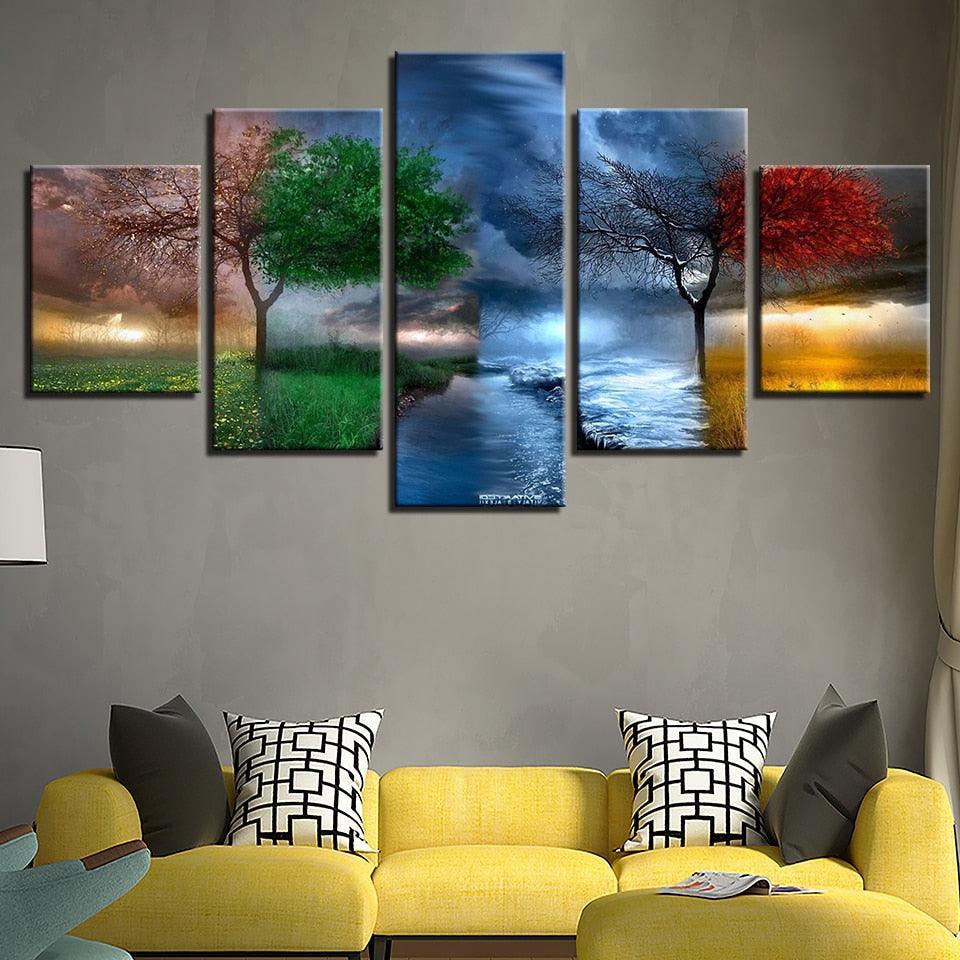 Tree Seasons 5 Piece HD Multi Panel Canvas Wall Art Frame-Original Frame
