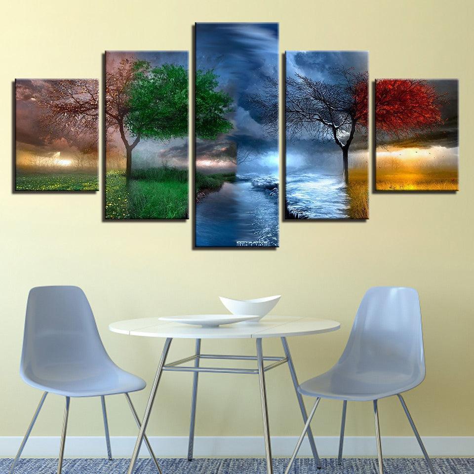 Tree Seasons 5 Piece HD Multi Panel Canvas Wall Art Frame-Original Frame