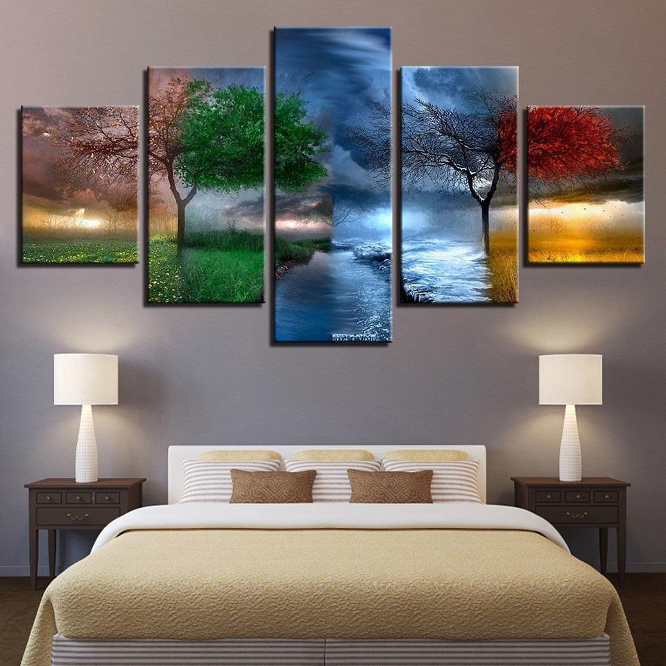 Tree Seasons 5 Piece HD Multi Panel Canvas Wall Art Frame-Original Frame