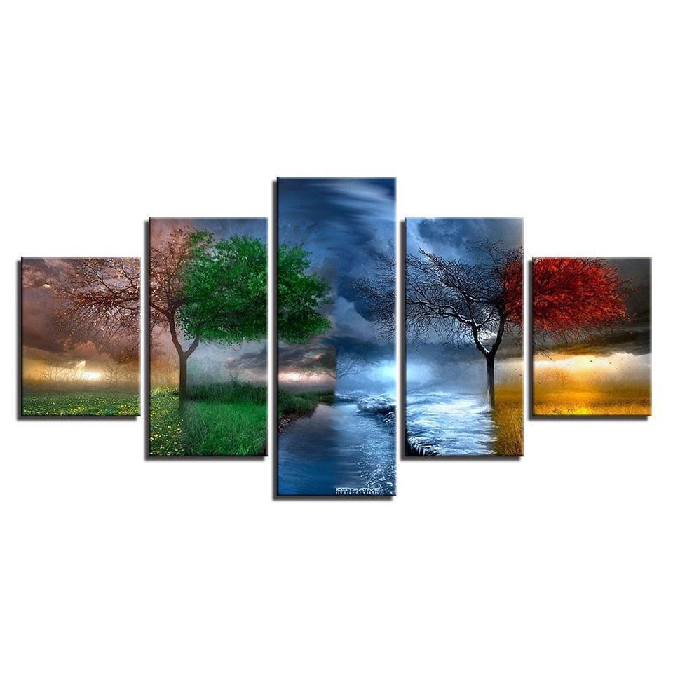 Tree Seasons 5 Piece HD Multi Panel Canvas Wall Art Frame-Original Frame