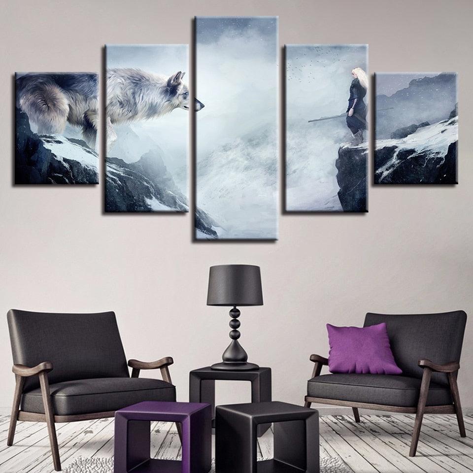 Wolf And Old Man 5 Piece HD Multi Panel Canvas Wall Art Frame-Original Frame