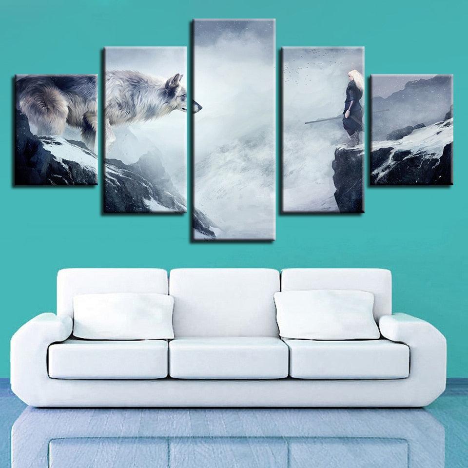 Wolf And Old Man 5 Piece HD Multi Panel Canvas Wall Art Frame-Original Frame