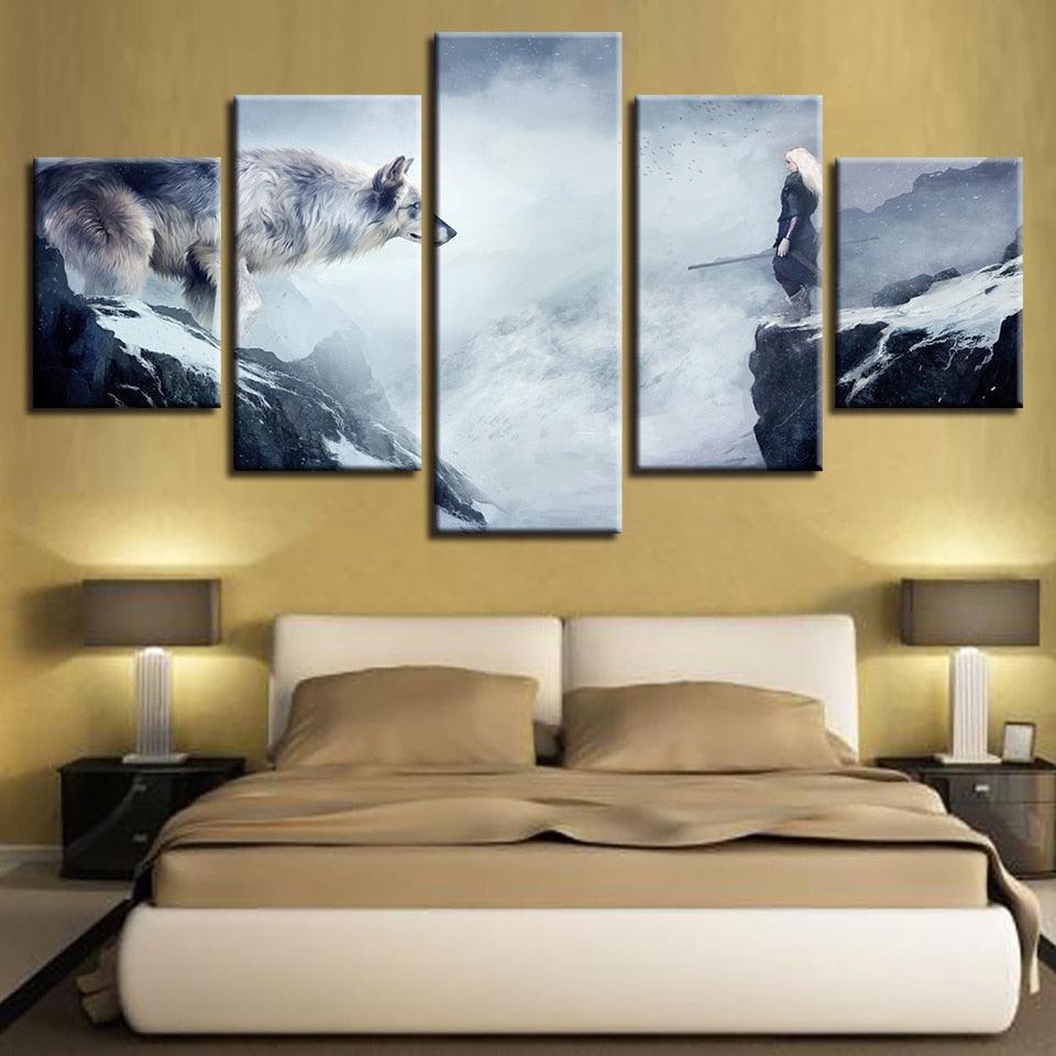 Wolf And Old Man 5 Piece HD Multi Panel Canvas Wall Art Frame-Original Frame