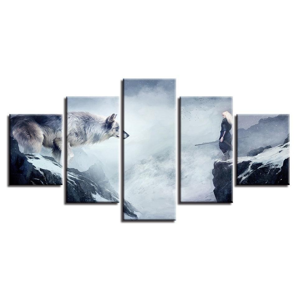 Wolf And Old Man 5 Piece HD Multi Panel Canvas Wall Art Frame-Original Frame