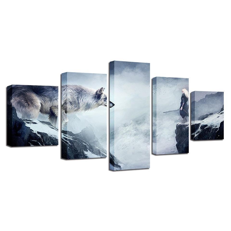Wolf And Old Man 5 Piece HD Multi Panel Canvas Wall Art Frame-Original Frame