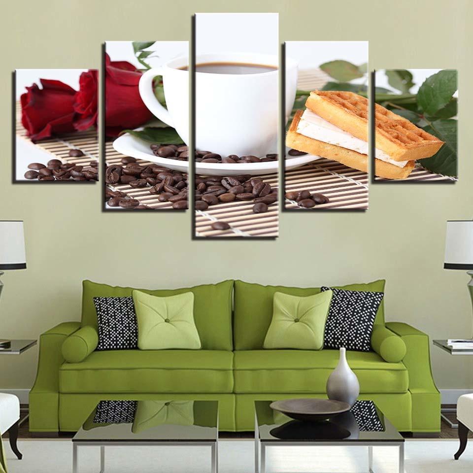 Coffee & Waffle 5 Piece HD Multi Panel Canvas Wall Art Frame-Original Frame