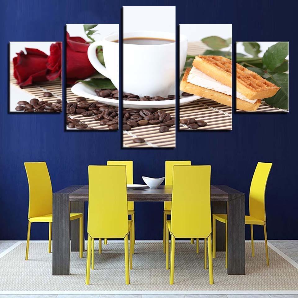 Coffee & Waffle 5 Piece HD Multi Panel Canvas Wall Art Frame-Original Frame