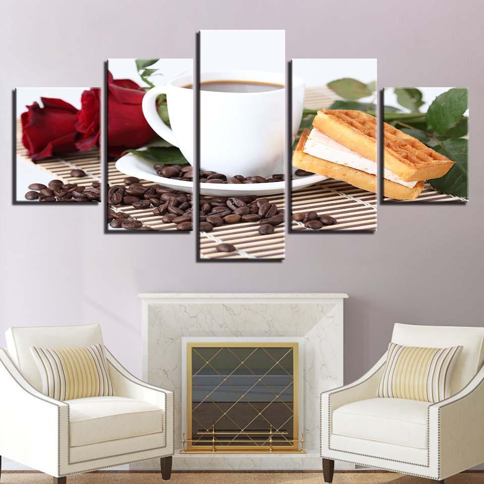 Coffee & Waffle 5 Piece HD Multi Panel Canvas Wall Art Frame-Original Frame