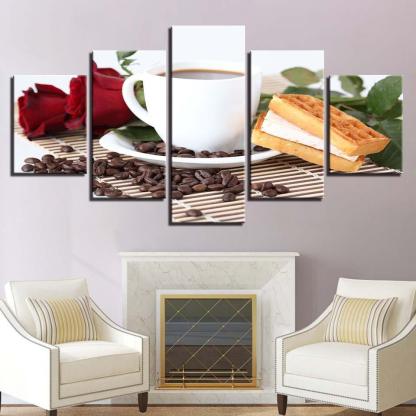 Coffee & Waffle 5 Piece HD Multi Panel Canvas Wall Art Frame-Original Frame