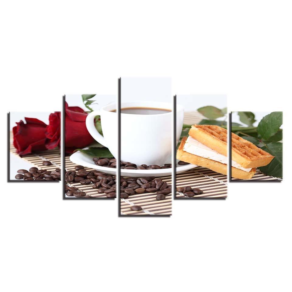 Coffee & Waffle 5 Piece HD Multi Panel Canvas Wall Art Frame-Original Frame