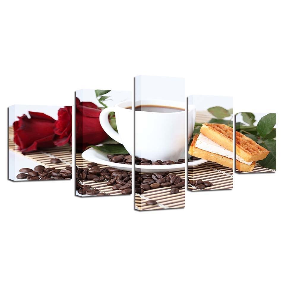 Coffee & Waffle 5 Piece HD Multi Panel Canvas Wall Art Frame-Original Frame