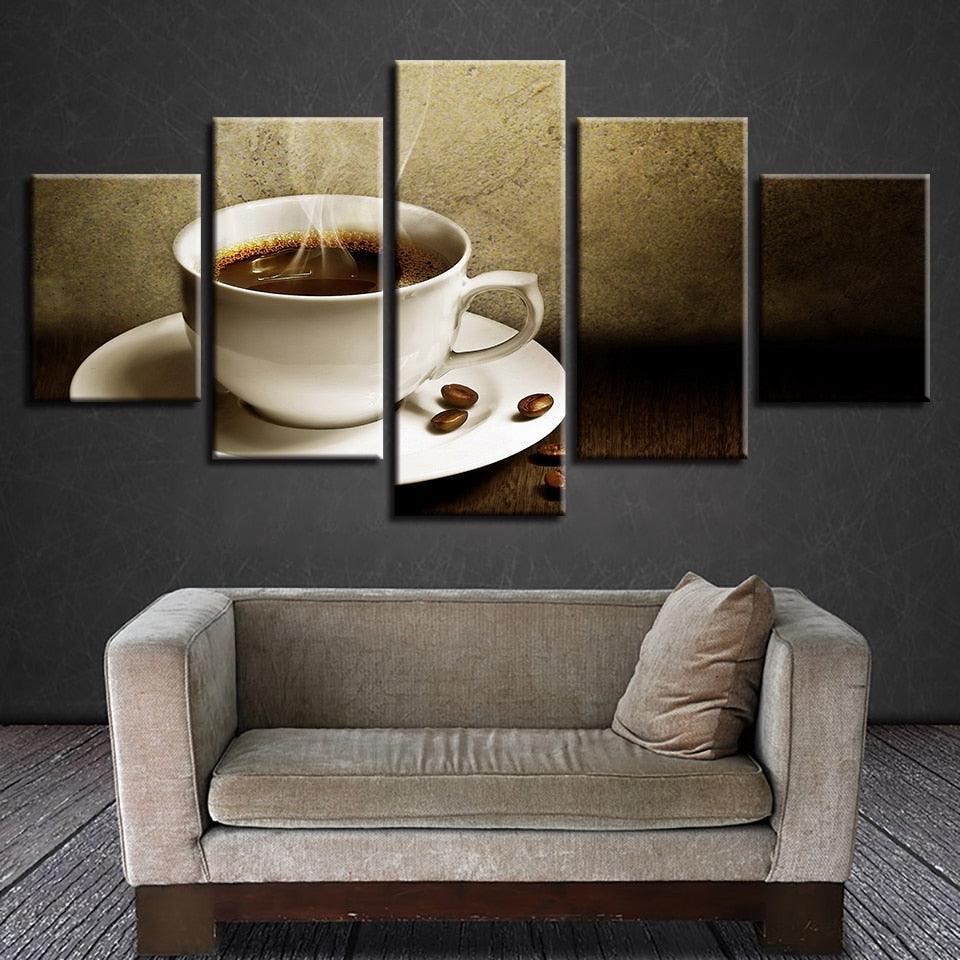 Steaming Coffee 5 Piece HD Multi Panel Canvas Wall Art Frame-Original Frame