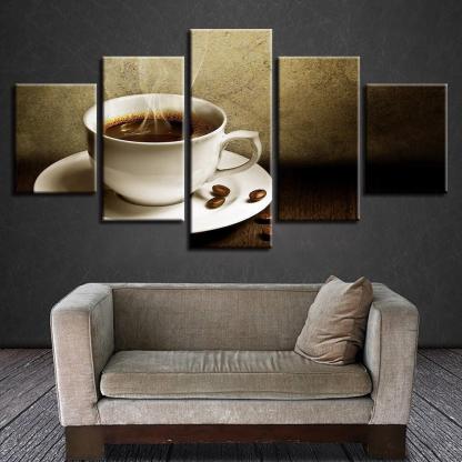 Steaming Coffee 5 Piece HD Multi Panel Canvas Wall Art Frame-Original Frame