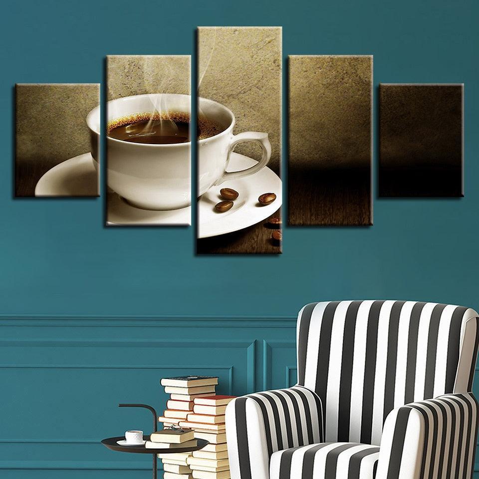Steaming Coffee 5 Piece HD Multi Panel Canvas Wall Art Frame-Original Frame