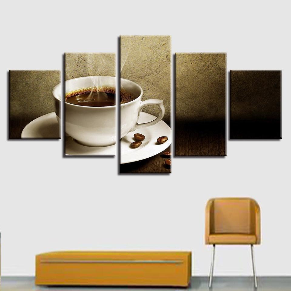 Steaming Coffee 5 Piece HD Multi Panel Canvas Wall Art Frame-Original Frame