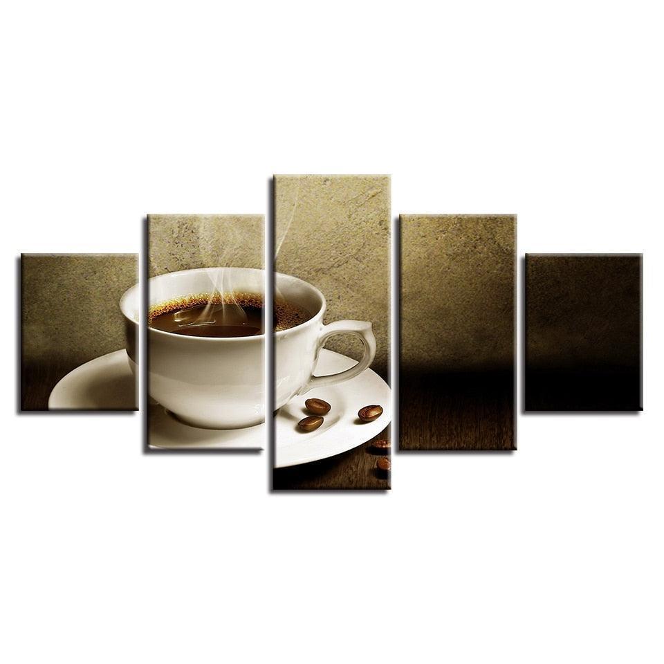 Steaming Coffee 5 Piece HD Multi Panel Canvas Wall Art Frame-Original Frame