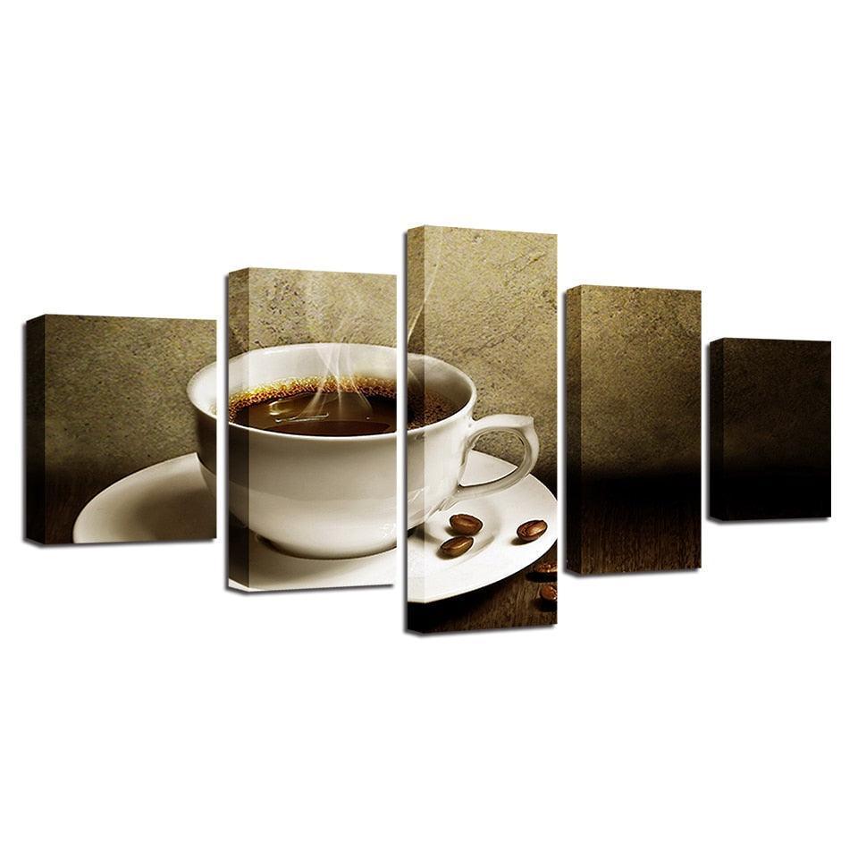 Steaming Coffee 5 Piece HD Multi Panel Canvas Wall Art Frame-Original Frame