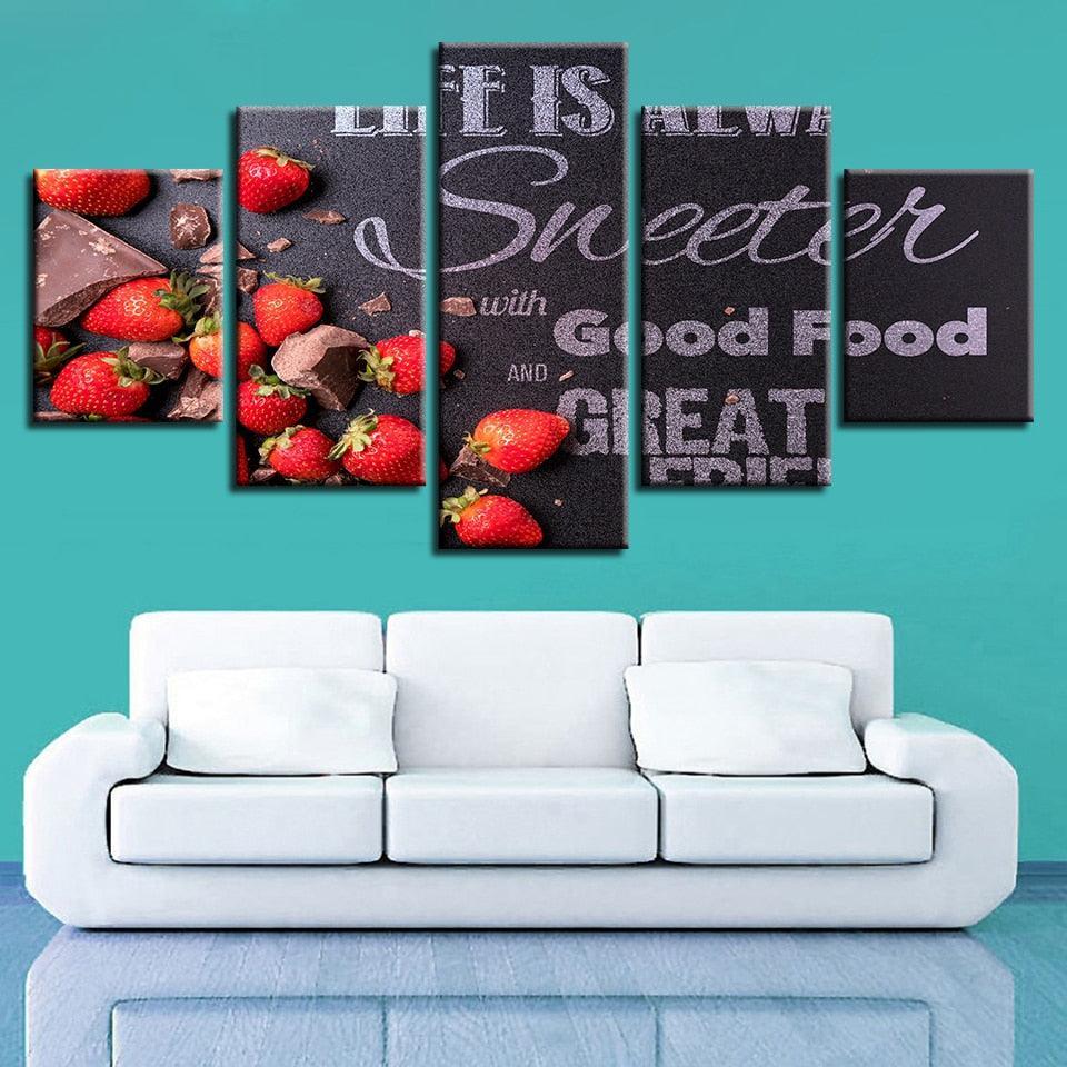 Strawberry Chocolates 5 Piece HD Multi Panel Canvas Wall Art Frame-Original Frame