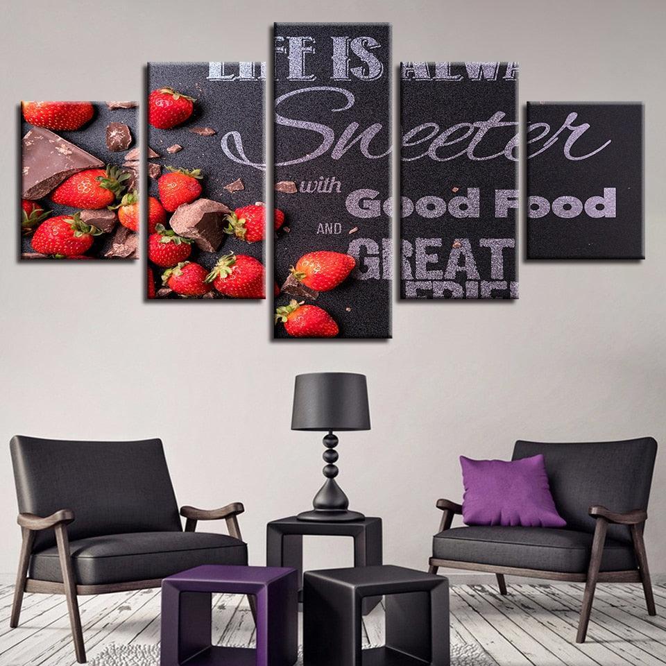 Strawberry Chocolates 5 Piece HD Multi Panel Canvas Wall Art Frame-Original Frame