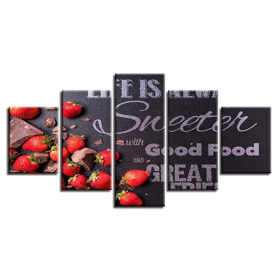 Strawberry Chocolates 5 Piece HD Multi Panel Canvas Wall Art Frame-Original Frame
