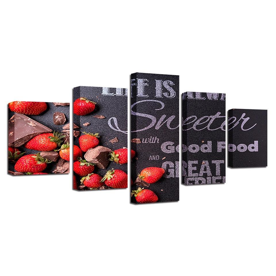 Strawberry Chocolates 5 Piece HD Multi Panel Canvas Wall Art Frame-Original Frame