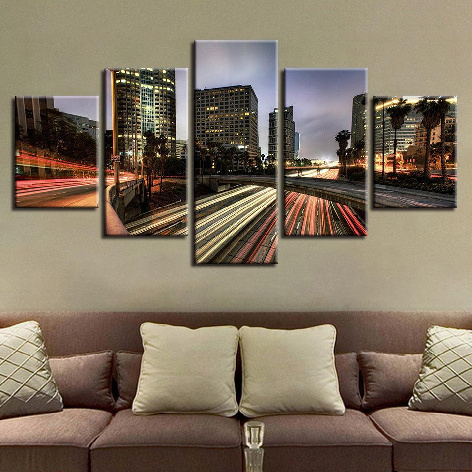 Los Angeles Highways 5 Piece HD Multi Panel Canvas Wall Art Frame-Original Frame