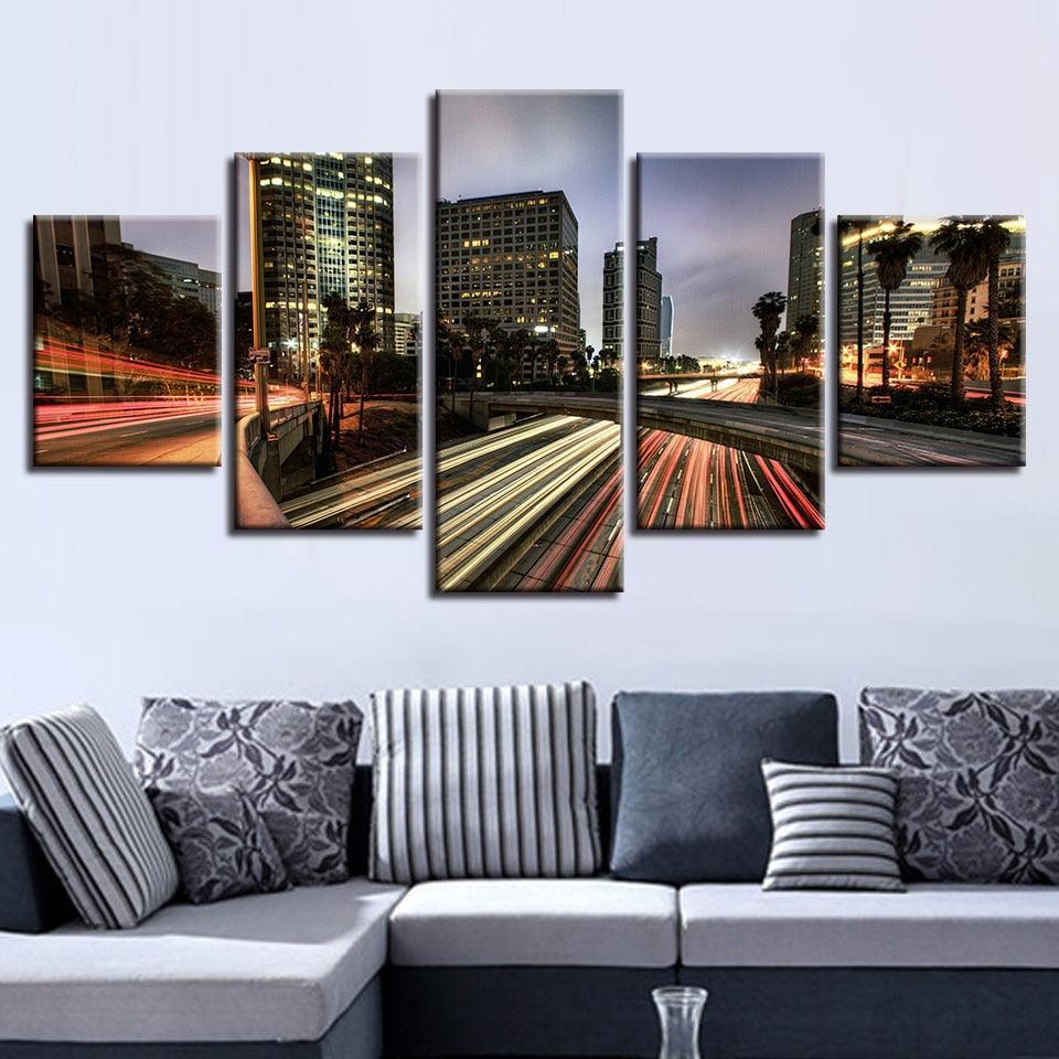 Los Angeles Highways 5 Piece HD Multi Panel Canvas Wall Art Frame-Original Frame