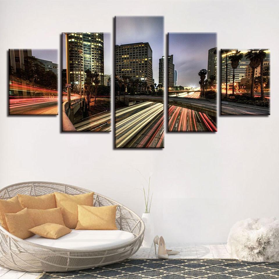 Los Angeles Highways 5 Piece HD Multi Panel Canvas Wall Art Frame-Original Frame