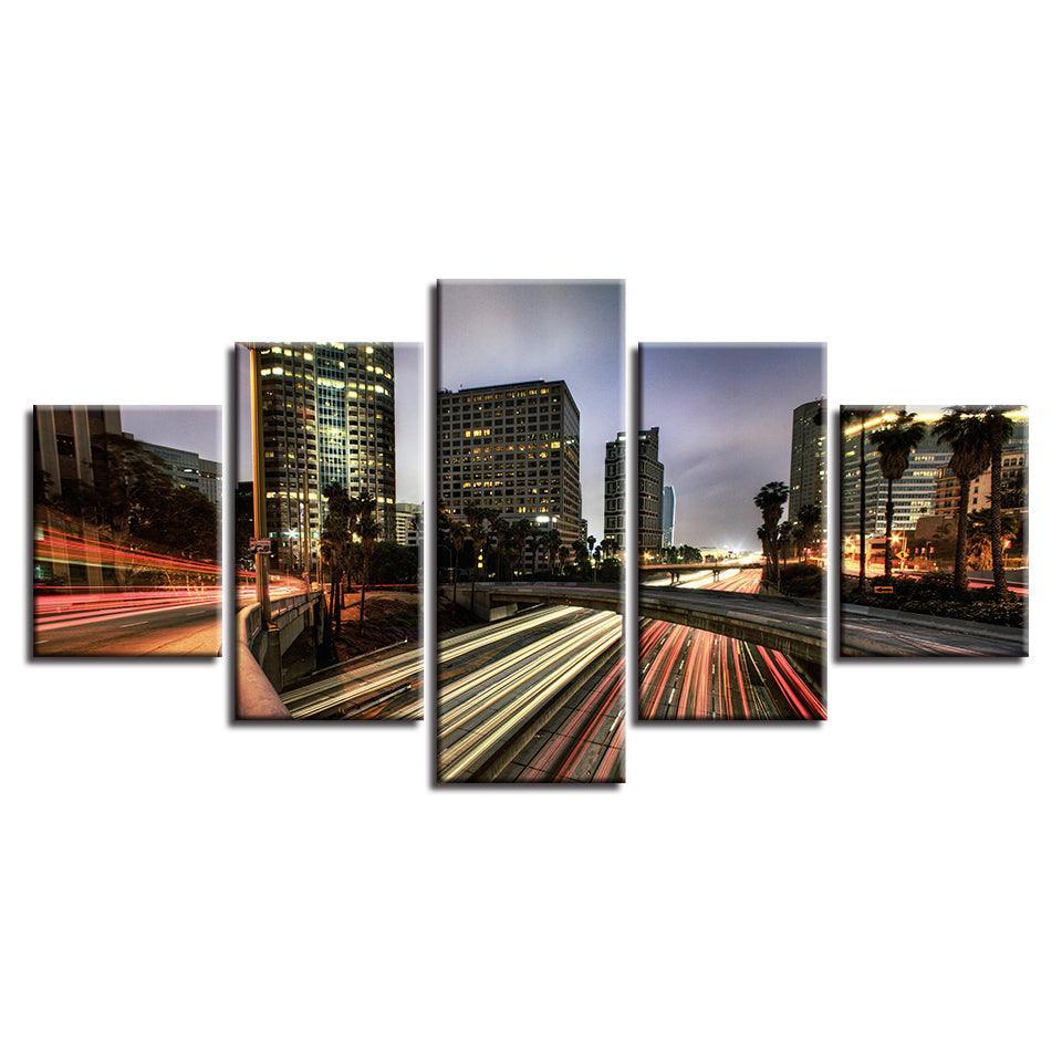Los Angeles Highways 5 Piece HD Multi Panel Canvas Wall Art Frame-Original Frame