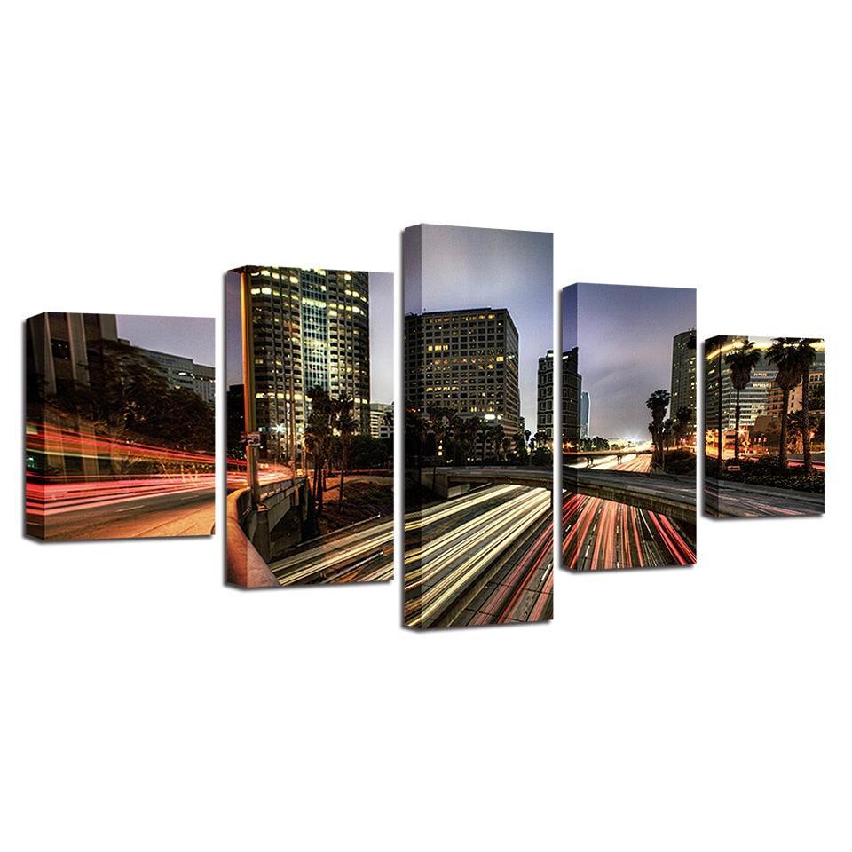 Los Angeles Highways 5 Piece HD Multi Panel Canvas Wall Art Frame-Original Frame