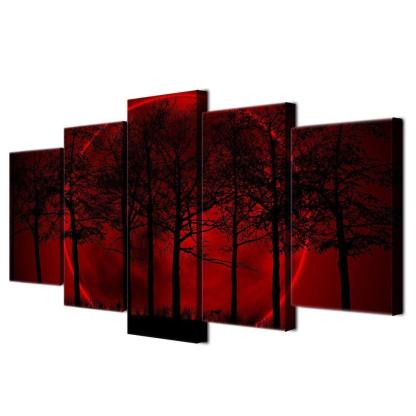 Red Moon Forest 5 Piece HD Multi Panel Canvas Wall Art Frame-Original Frame