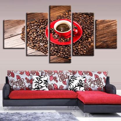 Coffee Beans Heart 5 Piece HD Multi Panel Canvas Wall Art Frame-Original Frame