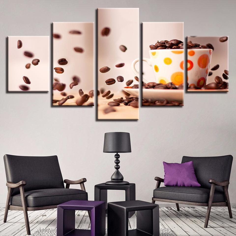 Coffee Beans 5 Piece HD Multi Panel Canvas Wall Art Frame-Original Frame