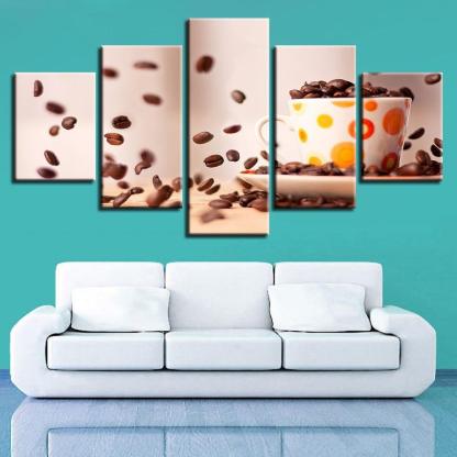 Coffee Beans 5 Piece HD Multi Panel Canvas Wall Art Frame-Original Frame