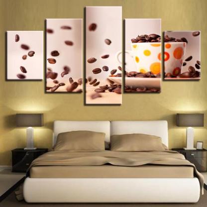Coffee Beans 5 Piece HD Multi Panel Canvas Wall Art Frame-Original Frame