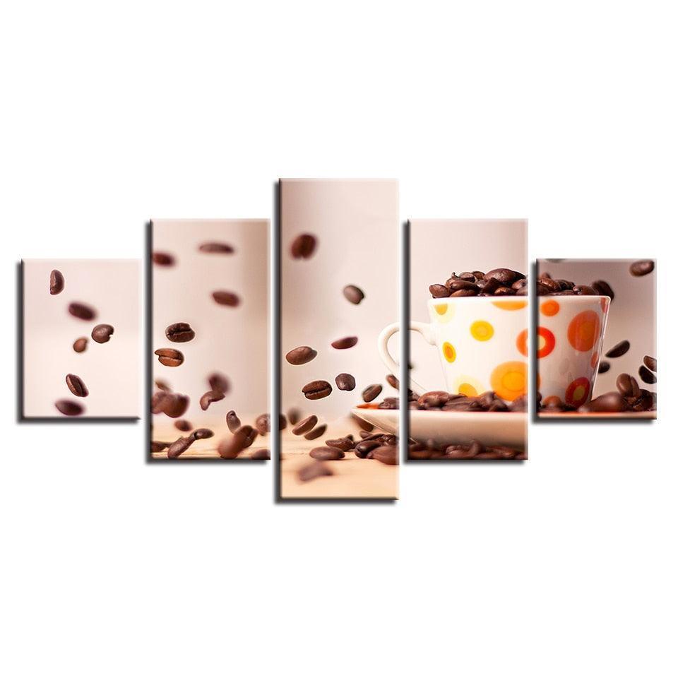 Coffee Beans 5 Piece HD Multi Panel Canvas Wall Art Frame-Original Frame