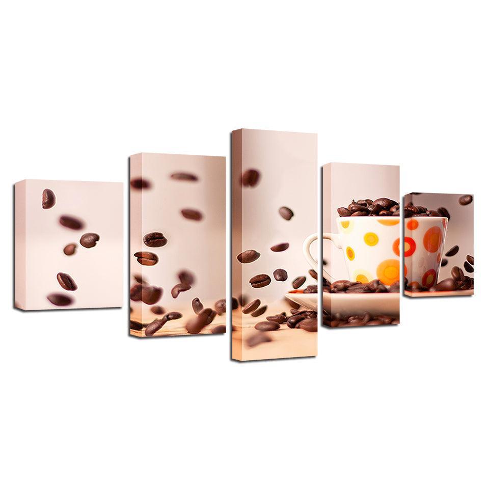Coffee Beans 5 Piece HD Multi Panel Canvas Wall Art Frame-Original Frame
