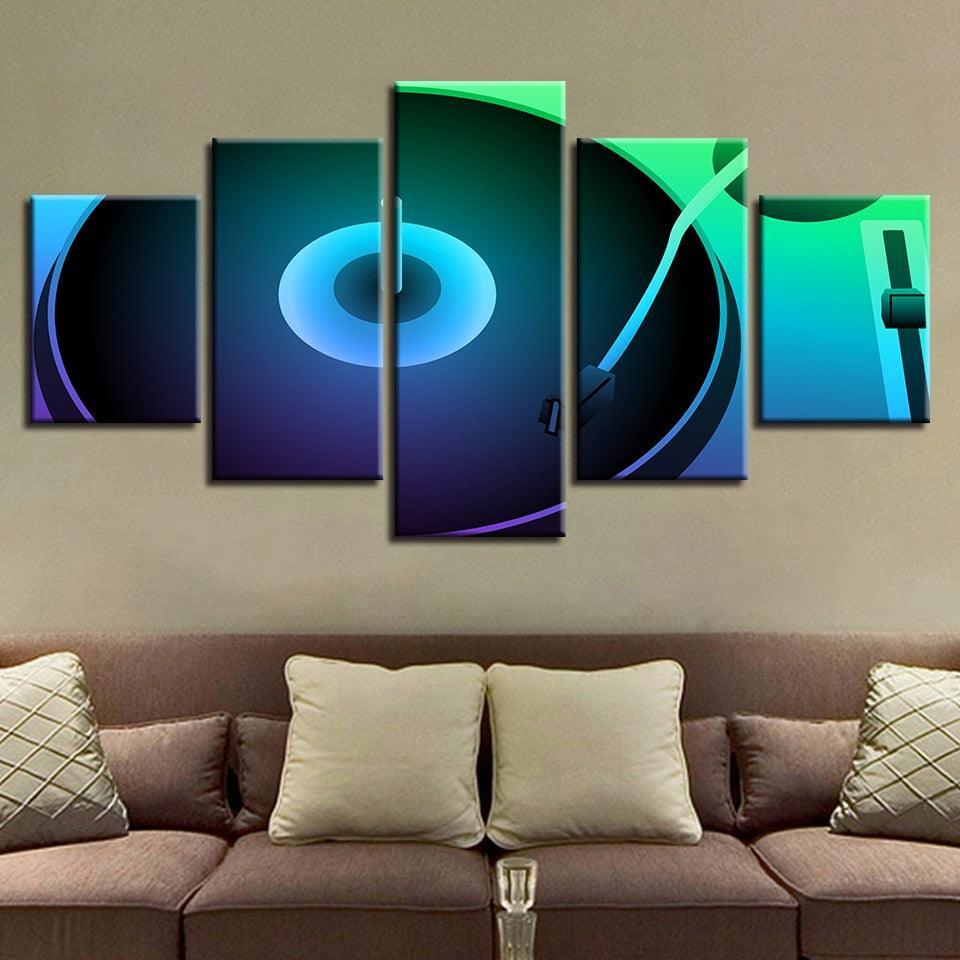 DJ Turntable 5 Piece HD Multi Panel Canvas Wall Art Frame-Original Frame