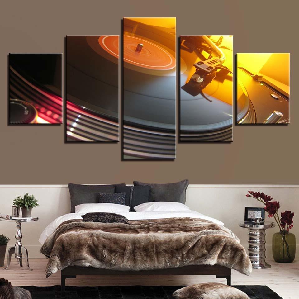 DJ Turntable Lights 5 Piece HD Multi Panel Canvas Wall Art Frame-Original Frame