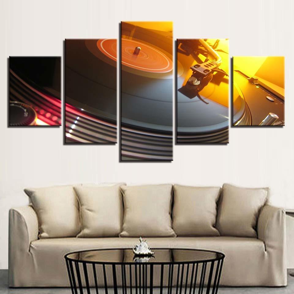 DJ Turntable Lights 5 Piece HD Multi Panel Canvas Wall Art Frame-Original Frame
