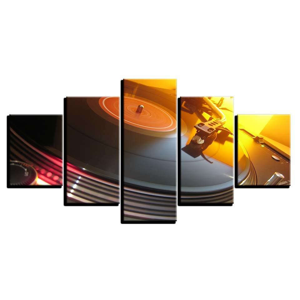DJ Turntable Lights 5 Piece HD Multi Panel Canvas Wall Art Frame-Original Frame