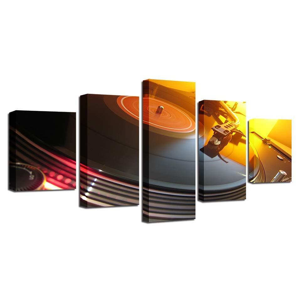 DJ Turntable Lights 5 Piece HD Multi Panel Canvas Wall Art Frame-Original Frame