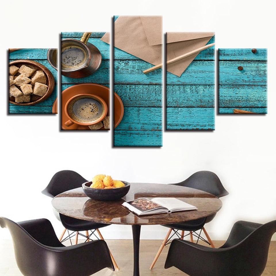 Coffee Cup Art 5 Piece HD Multi Panel Canvas Wall Art Frame-Original Frame