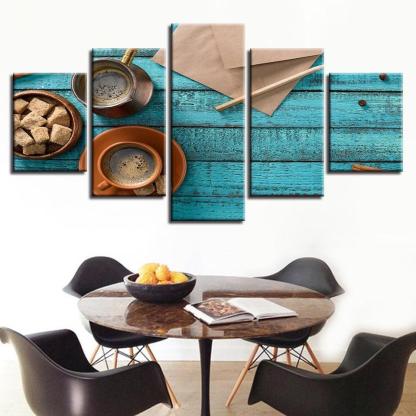 Coffee Cup Art 5 Piece HD Multi Panel Canvas Wall Art Frame-Original Frame