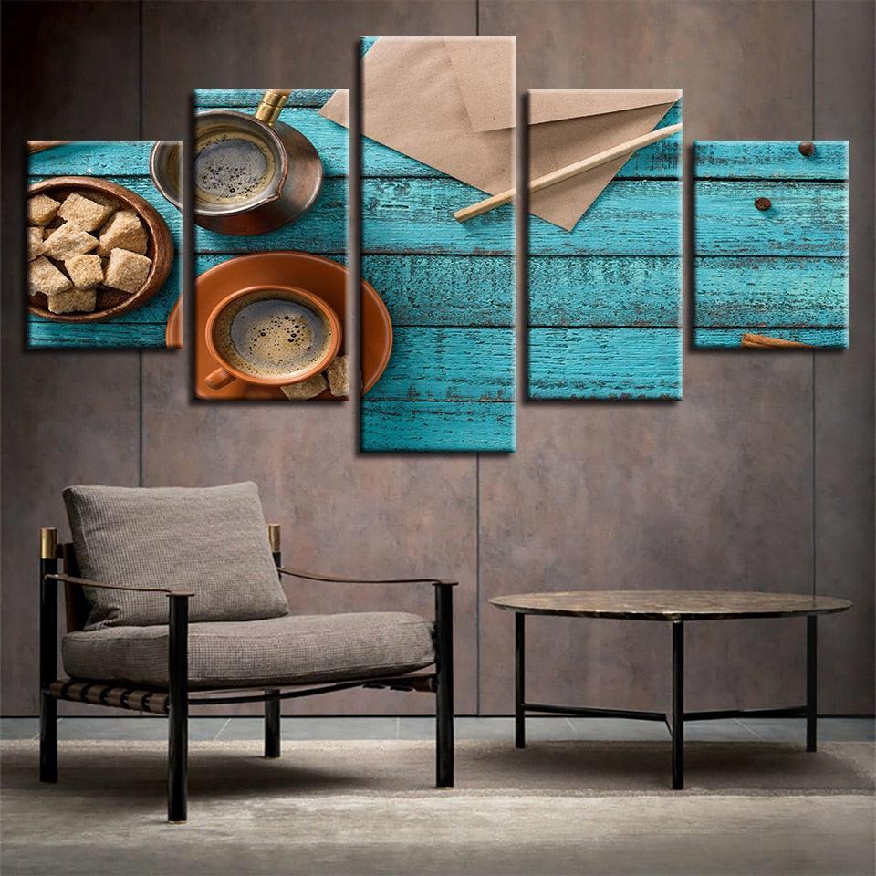 Coffee Cup Art 5 Piece HD Multi Panel Canvas Wall Art Frame-Original Frame