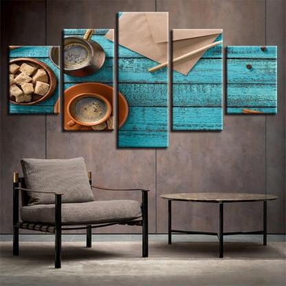 Coffee Cup Art 5 Piece HD Multi Panel Canvas Wall Art Frame-Original Frame