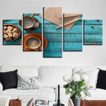 Coffee Cup Art 5 Piece HD Multi Panel Canvas Wall Art Frame-Original Frame