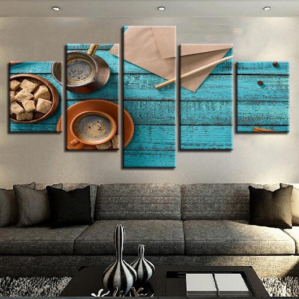 Coffee Cup Art 5 Piece HD Multi Panel Canvas Wall Art Frame-Original Frame