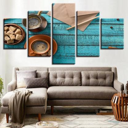 Coffee Cup Art 5 Piece HD Multi Panel Canvas Wall Art Frame-Original Frame
