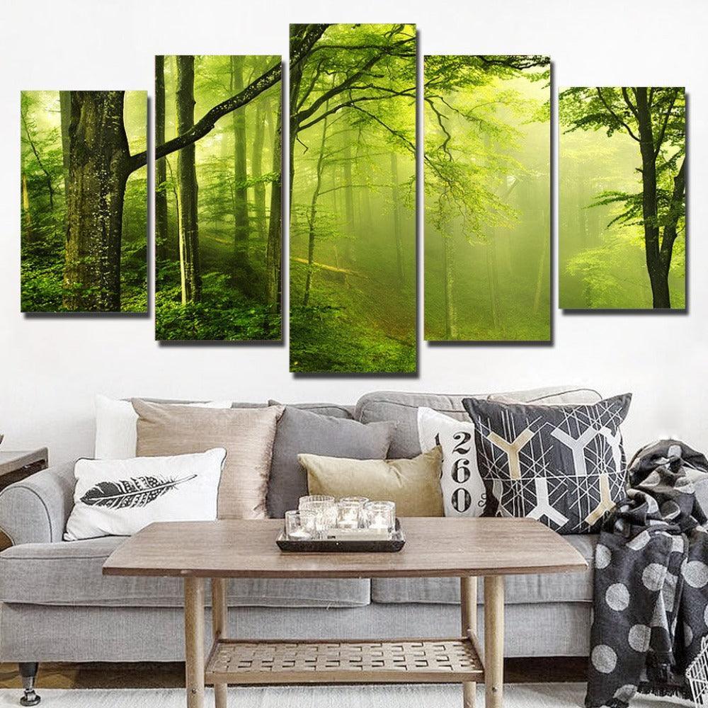 Natural Fresh Forest Scenery 5 Piece HD Multi Panel Canvas Wall Art-Original Frame